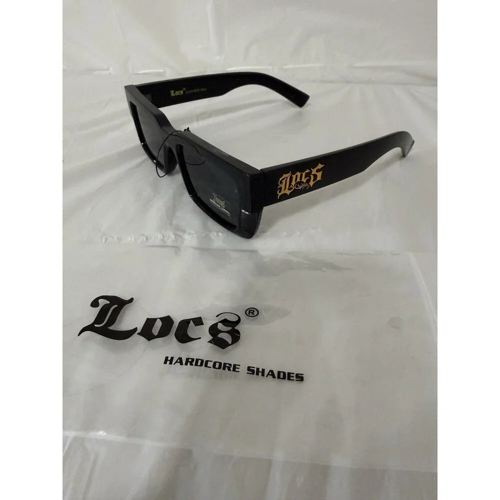 Locs Hardcore Shades Black Rectangular Sunglasses NWT UV Protection Streetwear